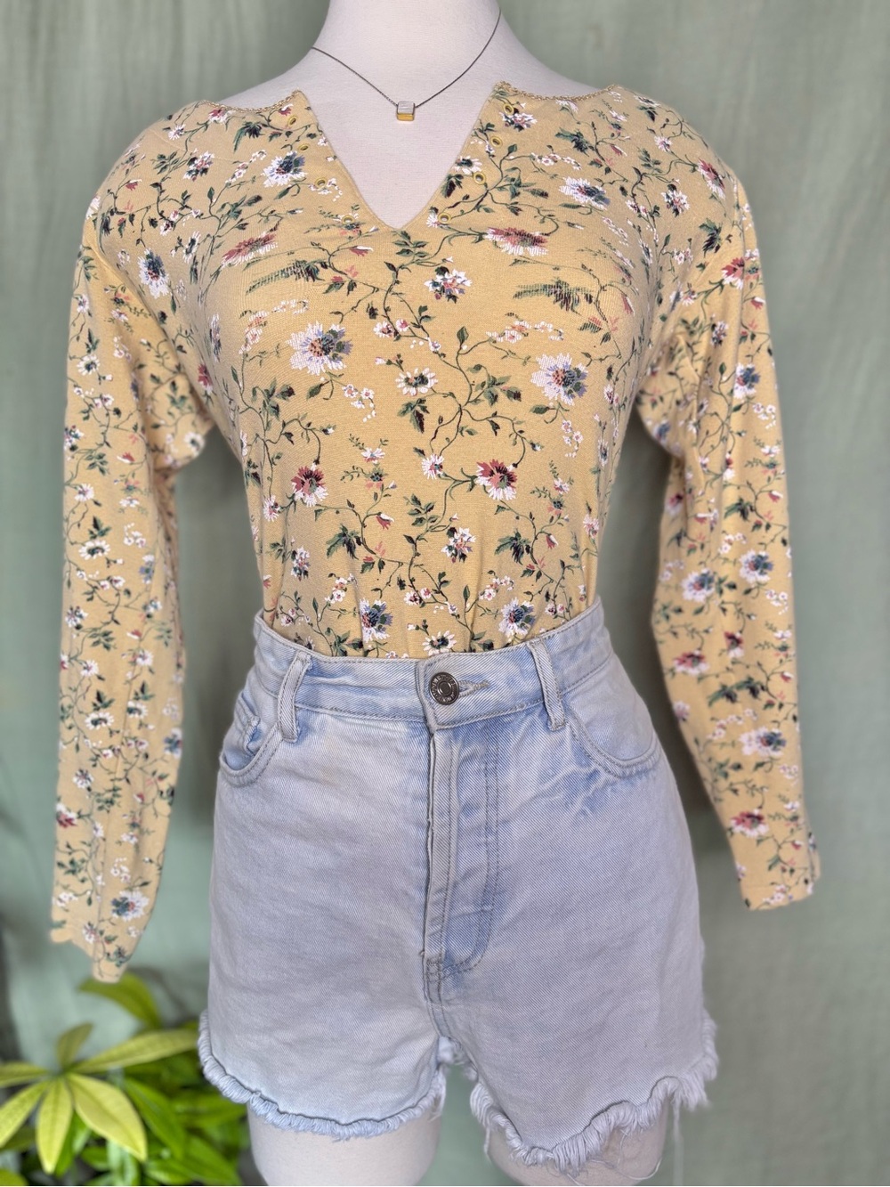 Yellow Floral Bodysuit #vintage